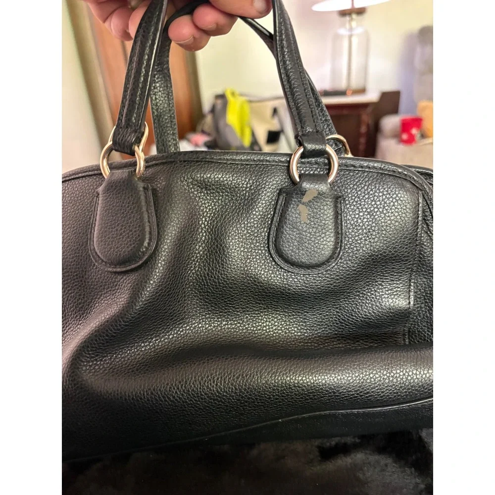 Coach Black Pebbled Leather Satchel Bag Gold Hardware Horse and Carriage Logo